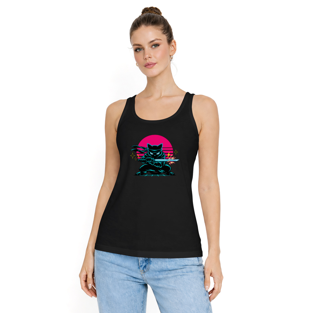 Ninja Cat Neon Shinobi Tanktop - Synthwave Night Out