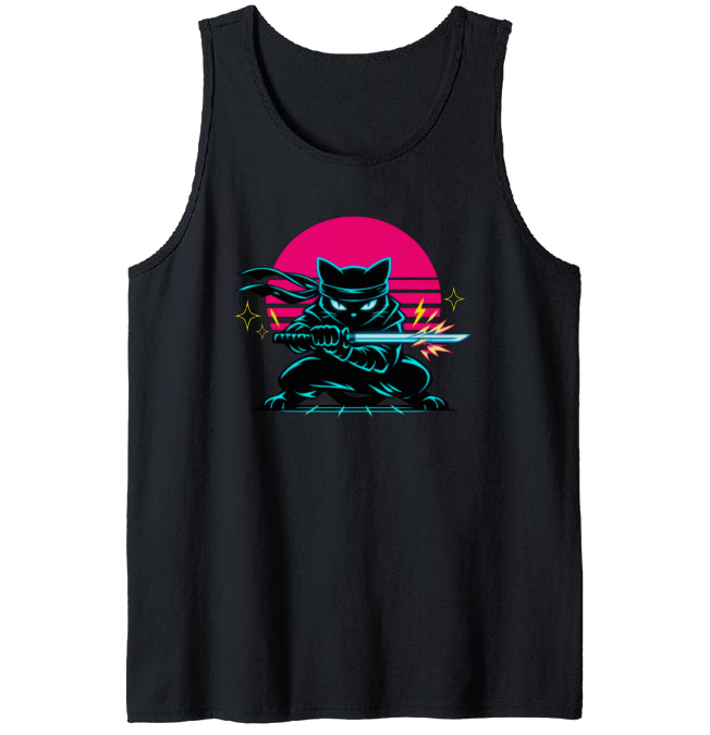 Ninja Cat Neon Shinobi Tanktop - Synthwave Night Out