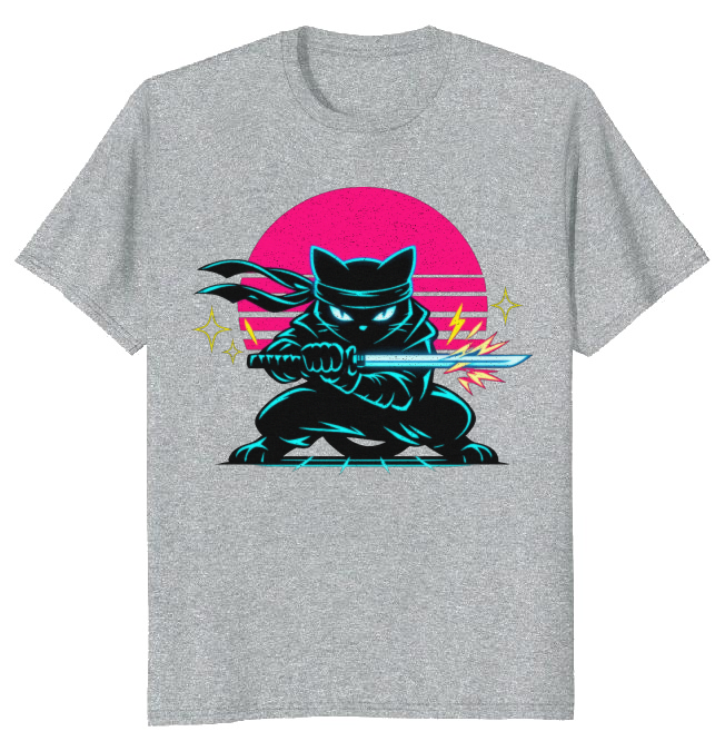 Ninja Cat Neon Shinobi T-Shirt - 80s Theme Party