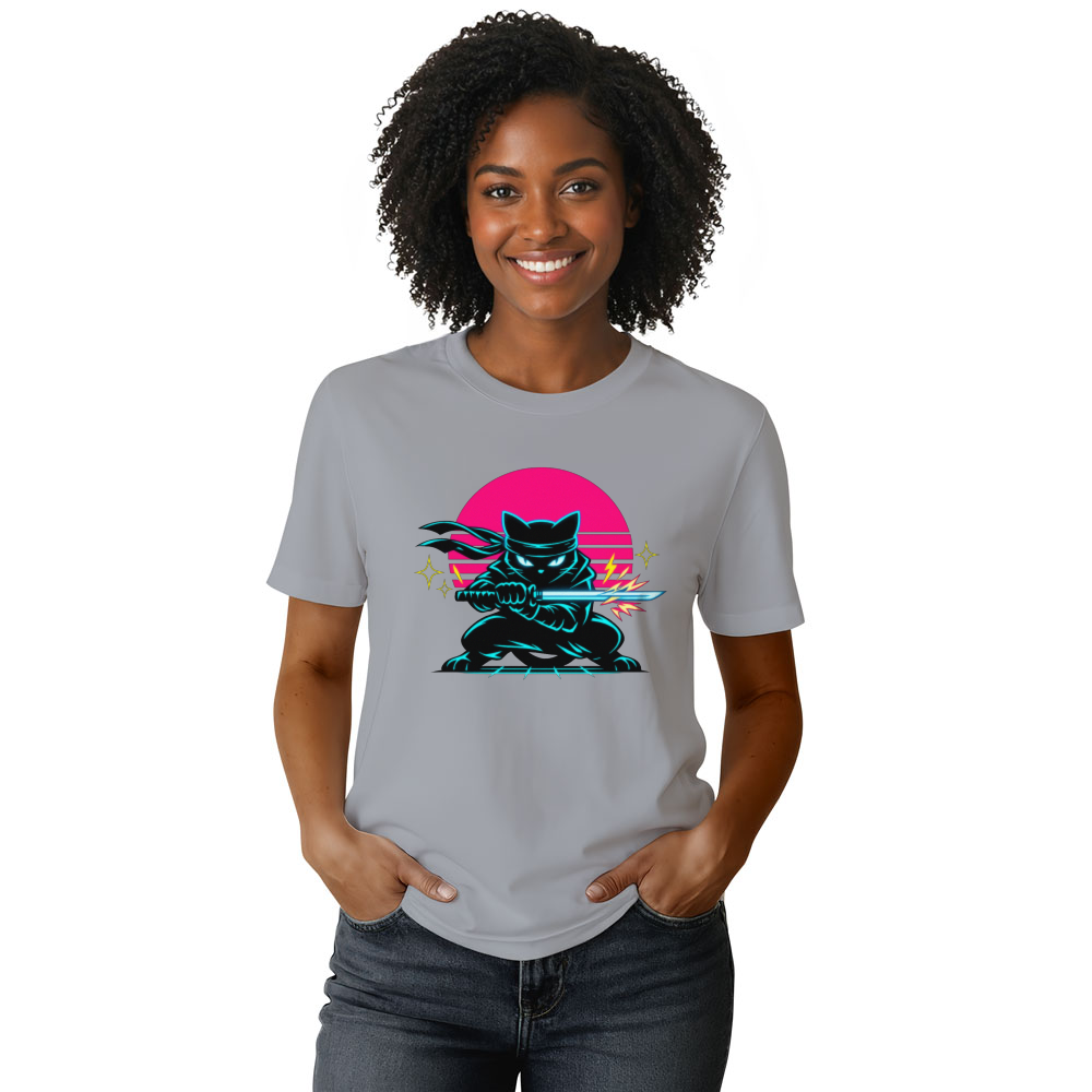 Ninja Cat Neon Shinobi T-Shirt - 80s Theme Party