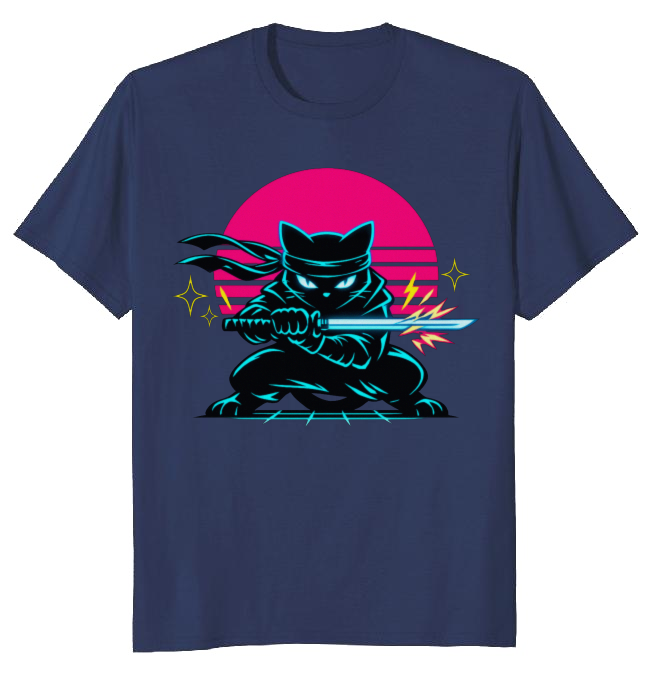 Ninja Cat Neon Shinobi T-Shirt - 80s Theme Party