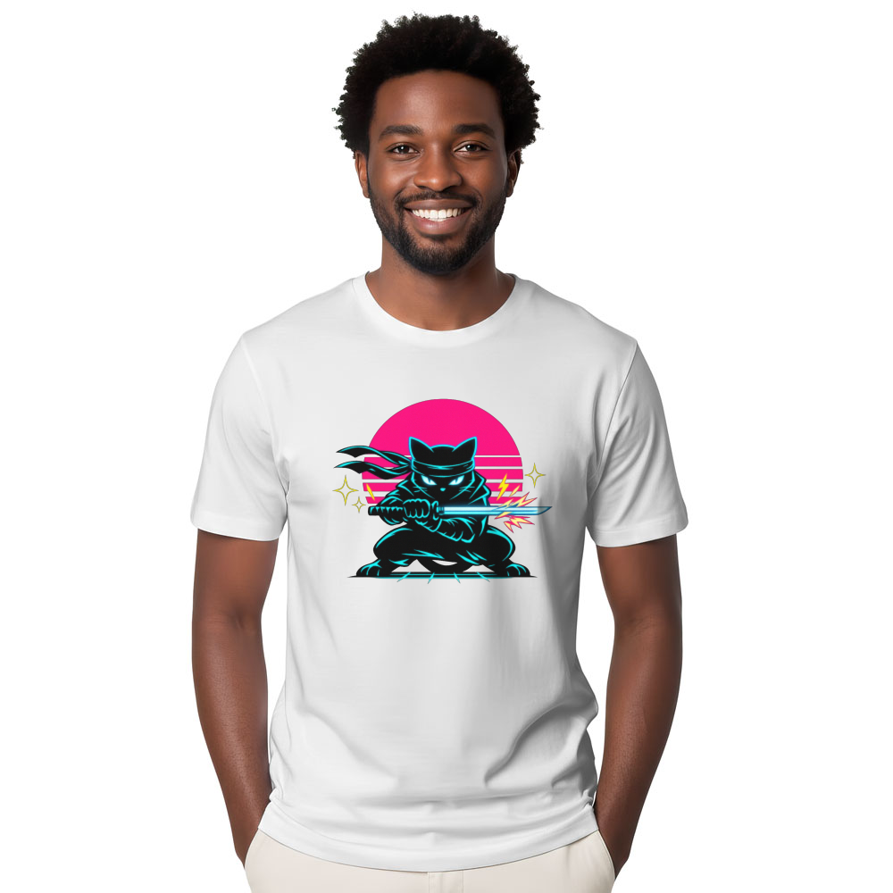 Ninja Cat Neon Shinobi T-Shirt - 80s Theme Party
