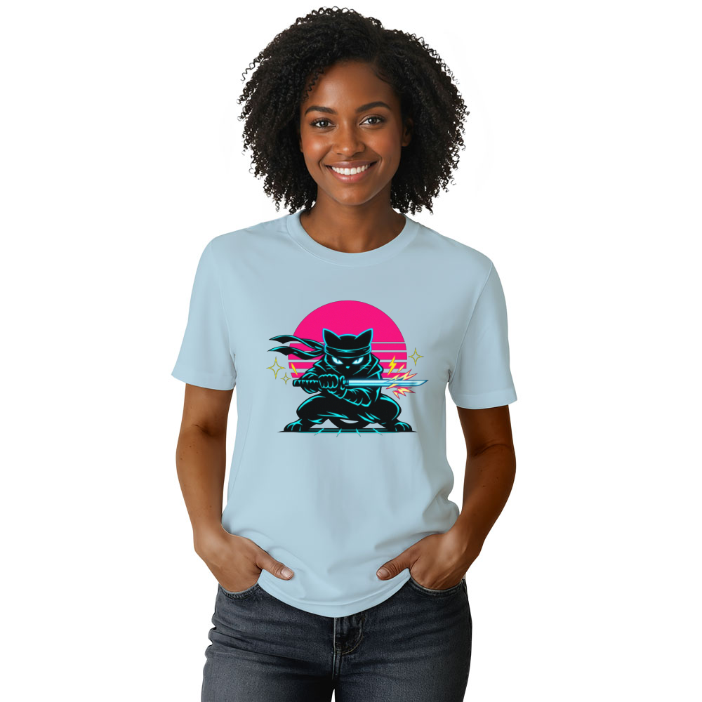 Ninja Cat Neon Shinobi T-Shirt - 80s Theme Party
