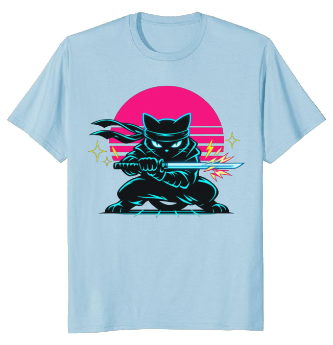 Ninja Cat Neon Shinobi T-Shirt - 80s Theme Party