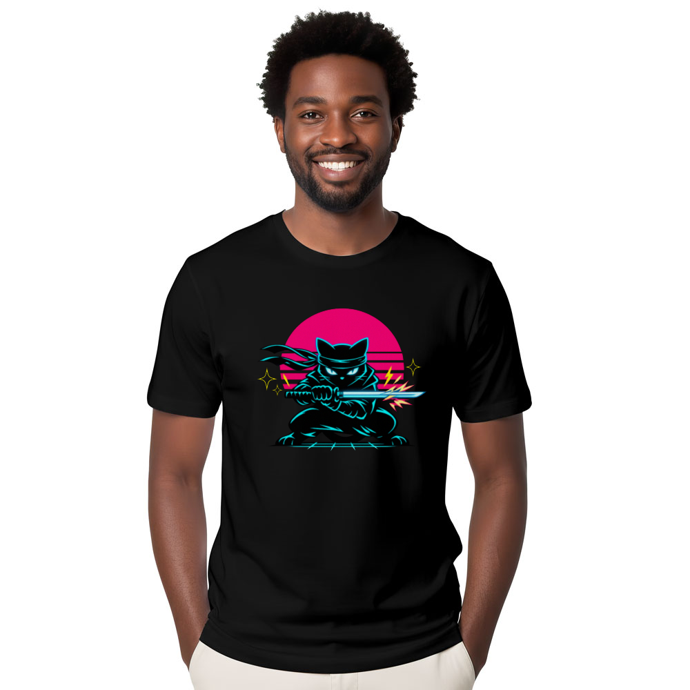 Ninja Cat Neon Shinobi T-Shirt - 80s Theme Party