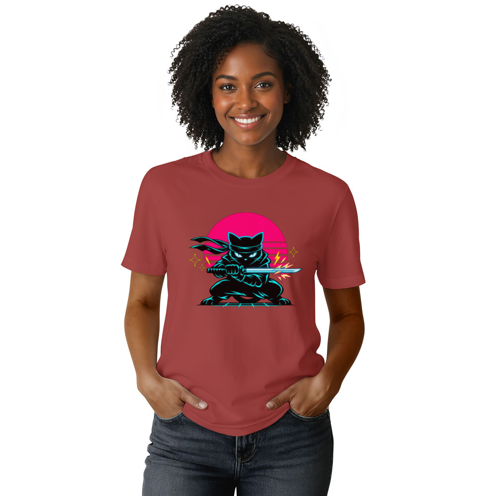 Ninja Cat Neon Shinobi T-Shirt - 80s Theme Party