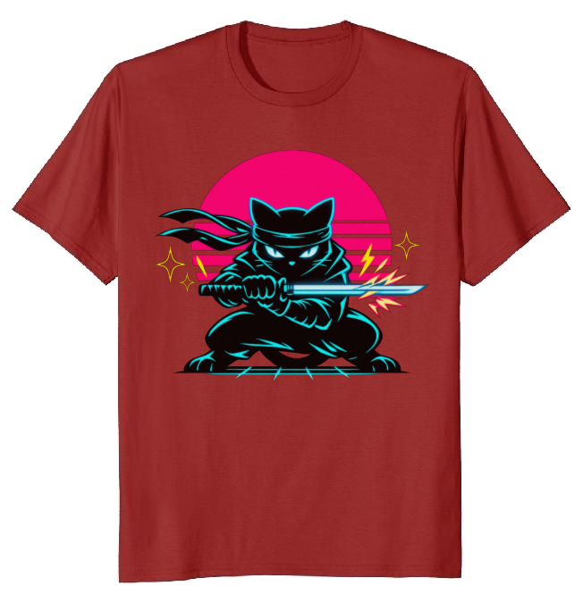 Ninja Cat Neon Shinobi T-Shirt - 80s Theme Party