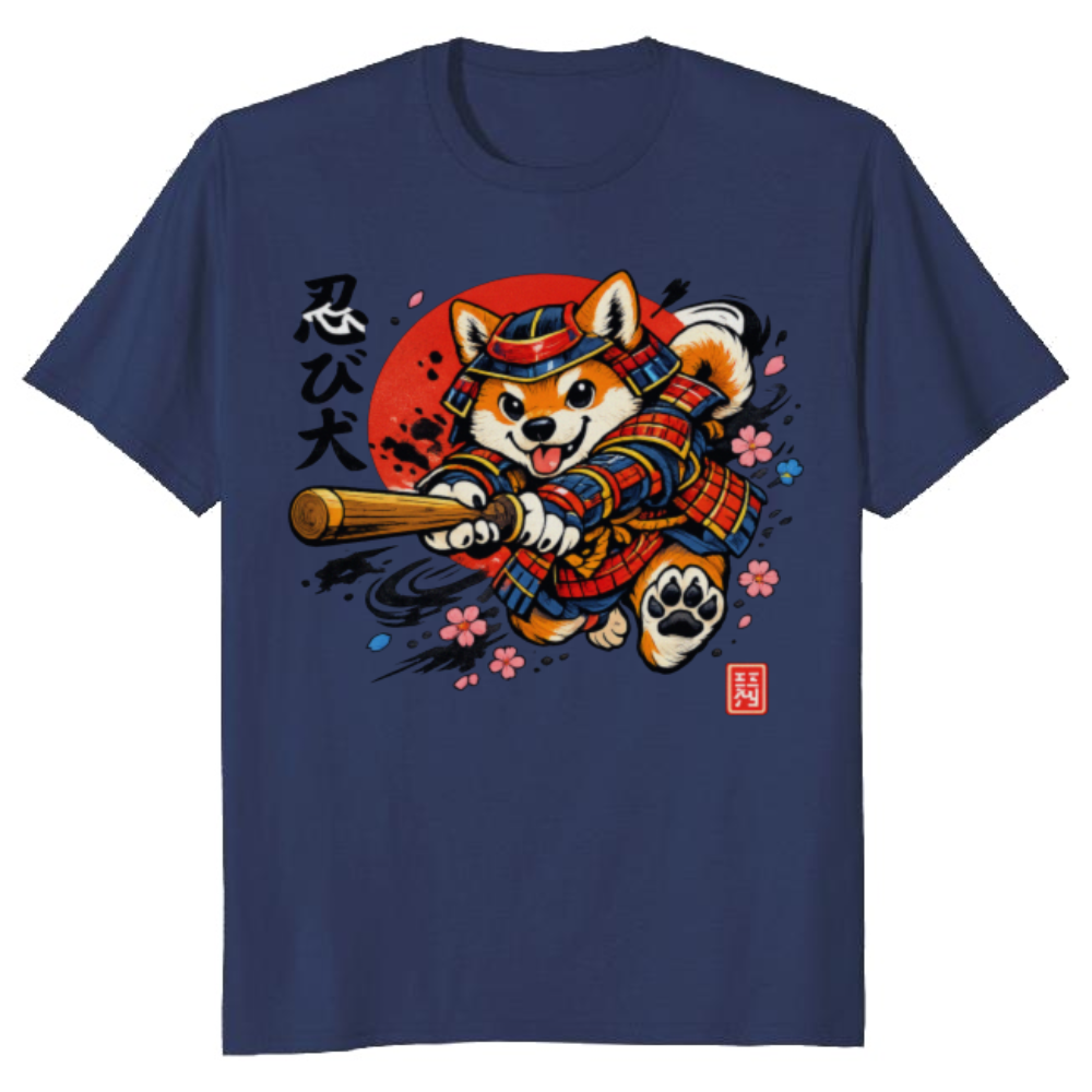 Vintage Shiba Inu in a Sneak Attack Samurai Pose Graphic T-Shirt