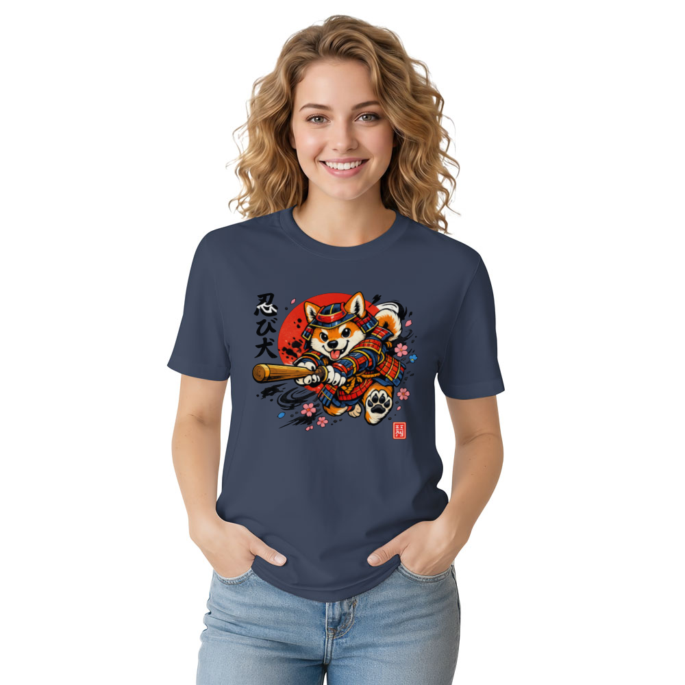 Vintage Shiba Inu in a Sneak Attack Samurai Pose Graphic T-Shirt