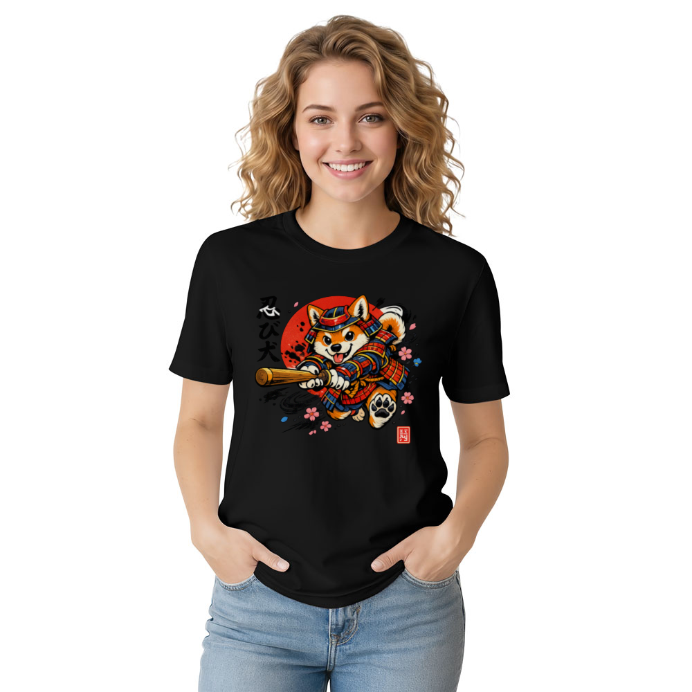 Vintage Shiba Inu in a Sneak Attack Samurai Pose Graphic T-Shirt