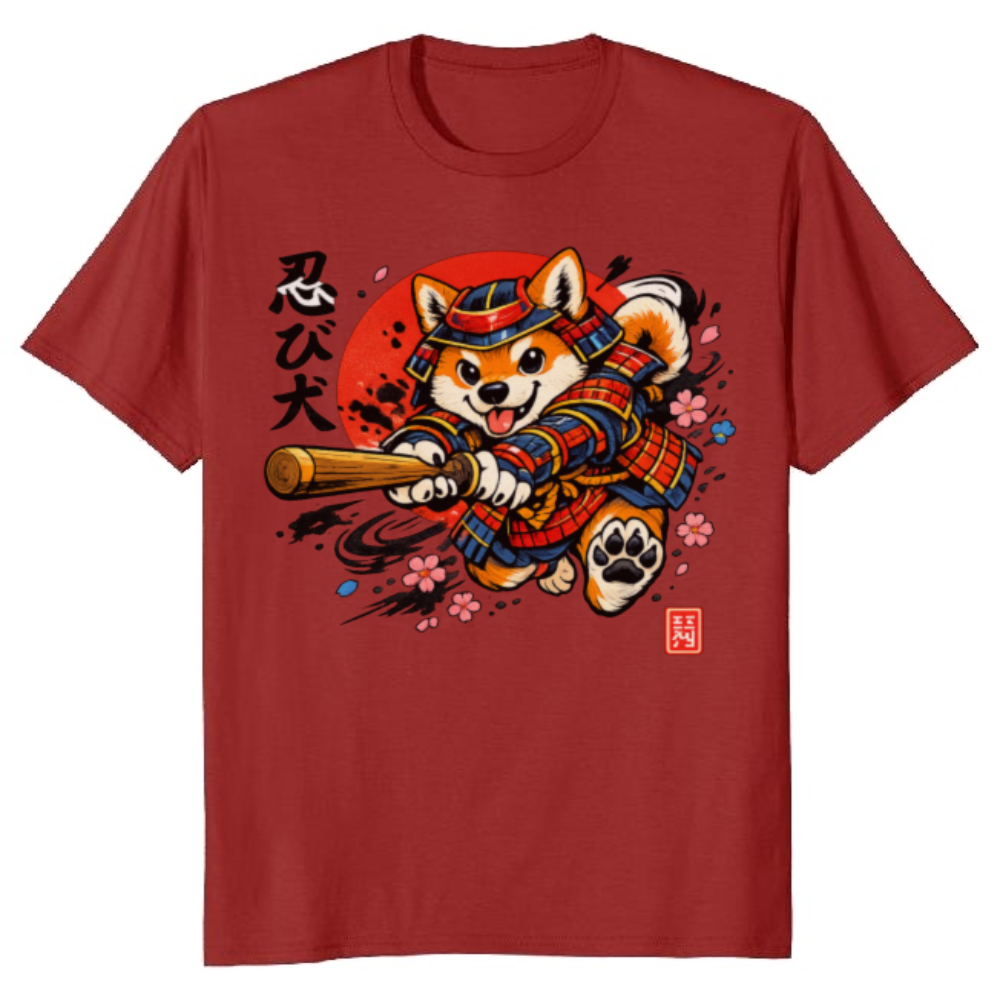 Vintage Shiba Inu in a Sneak Attack Samurai Pose Graphic T-Shirt