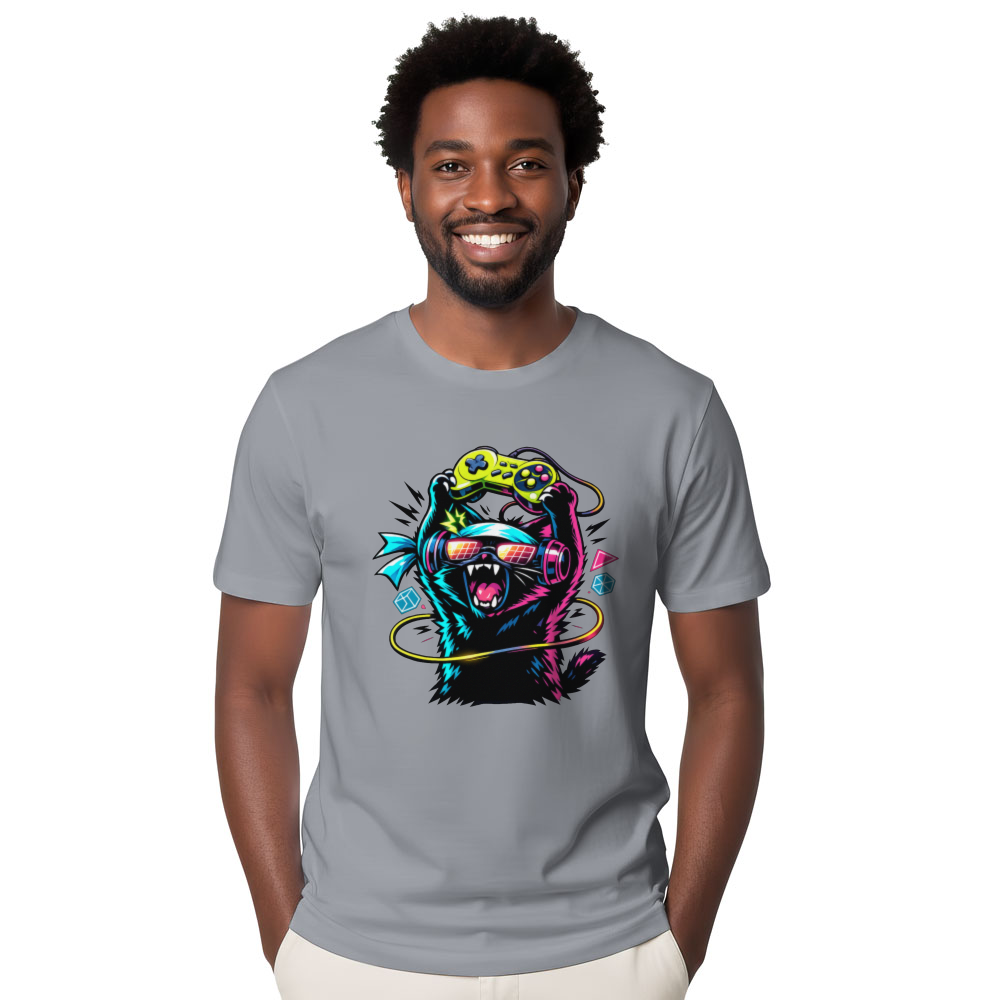 Anime Otaku Cat Graphic T-Shirt - Gift for Synthwave Gamers