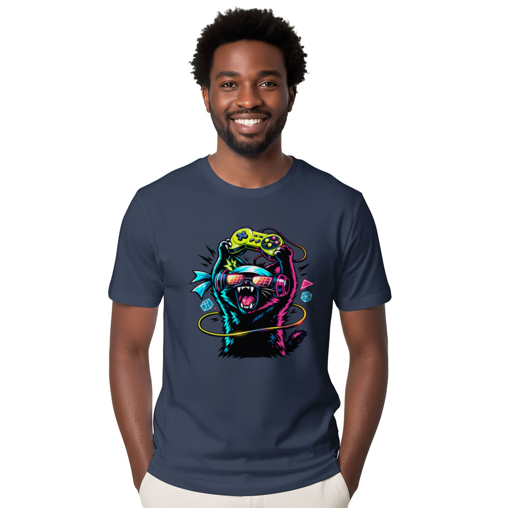 Rage Quit Synthwave Otaku Cat with a Headset Graphic T-Shirt