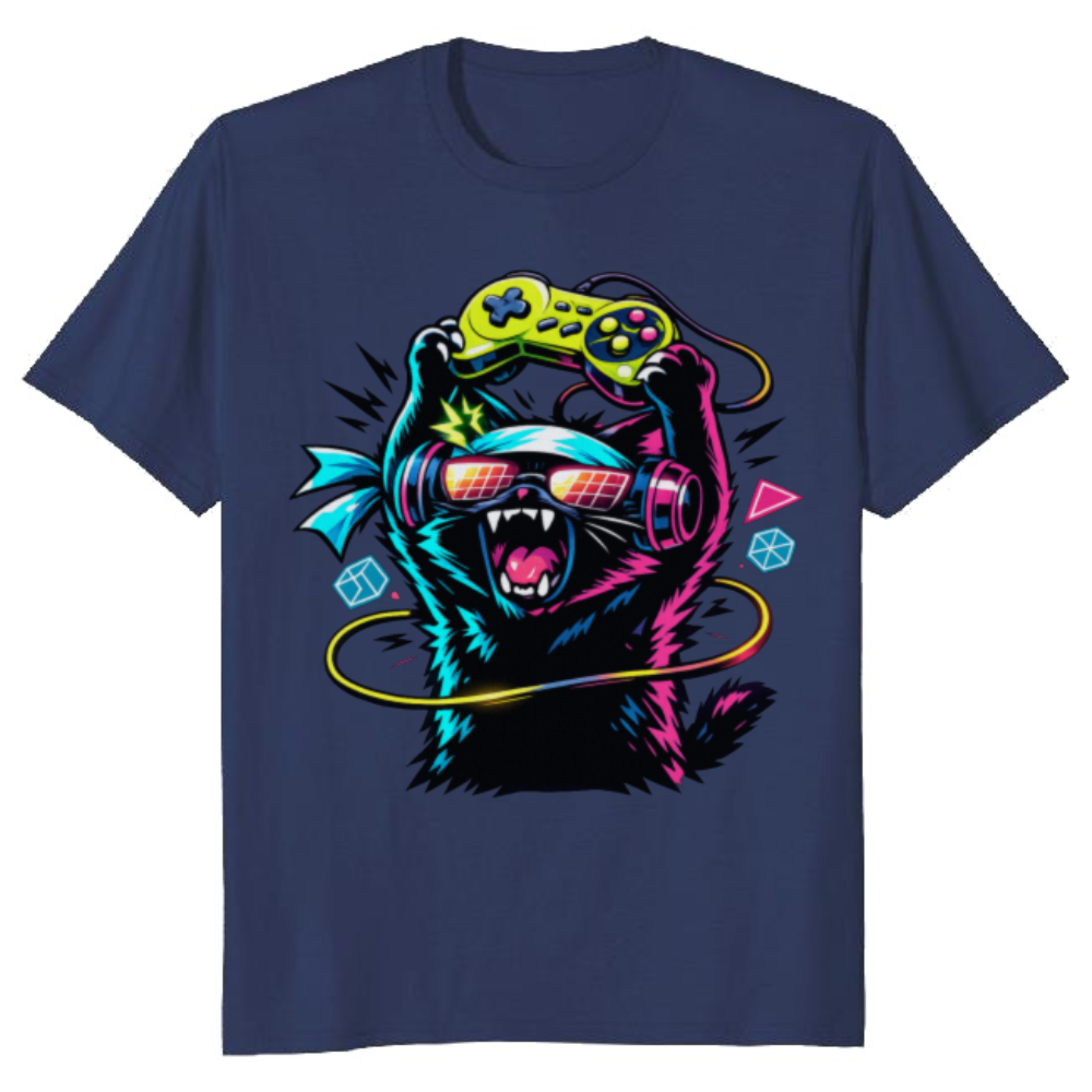 Rage Quit Synthwave Otaku Cat with a Headset Graphic T-Shirt