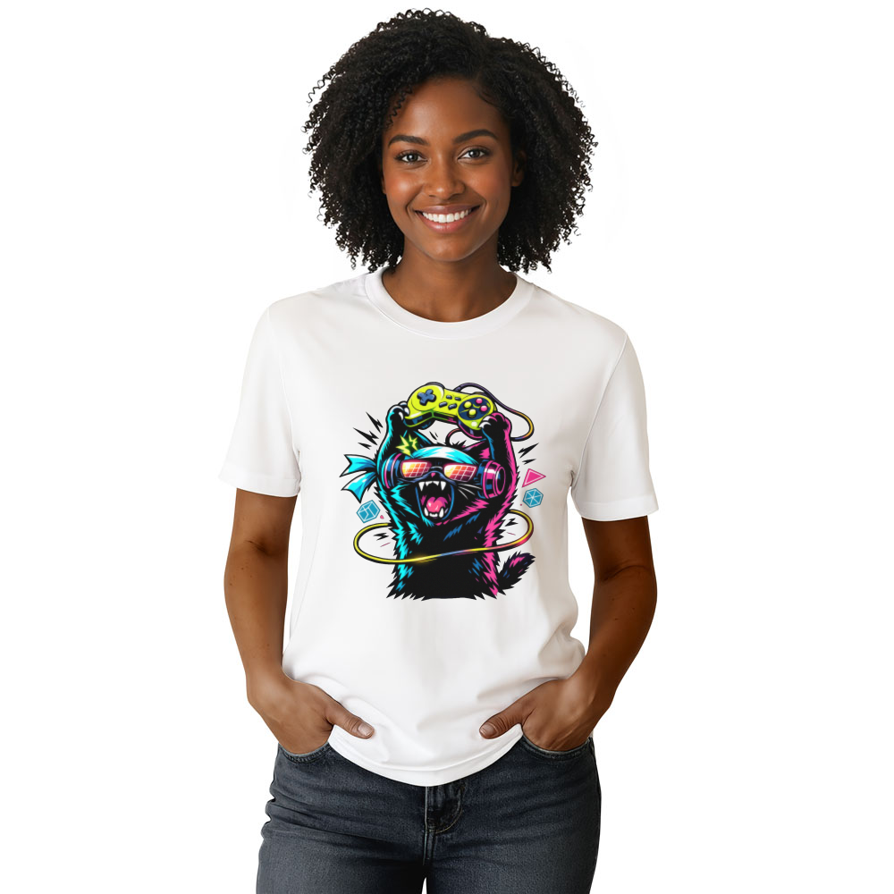 Anime Otaku Cat Graphic T-Shirt - Gift for Synthwave Gamers