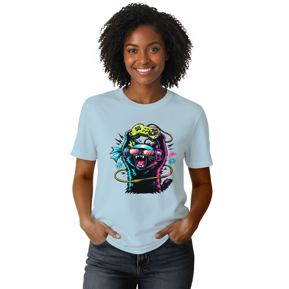 Anime Otaku Cat Graphic T-Shirt - Gift for Synthwave Gamers