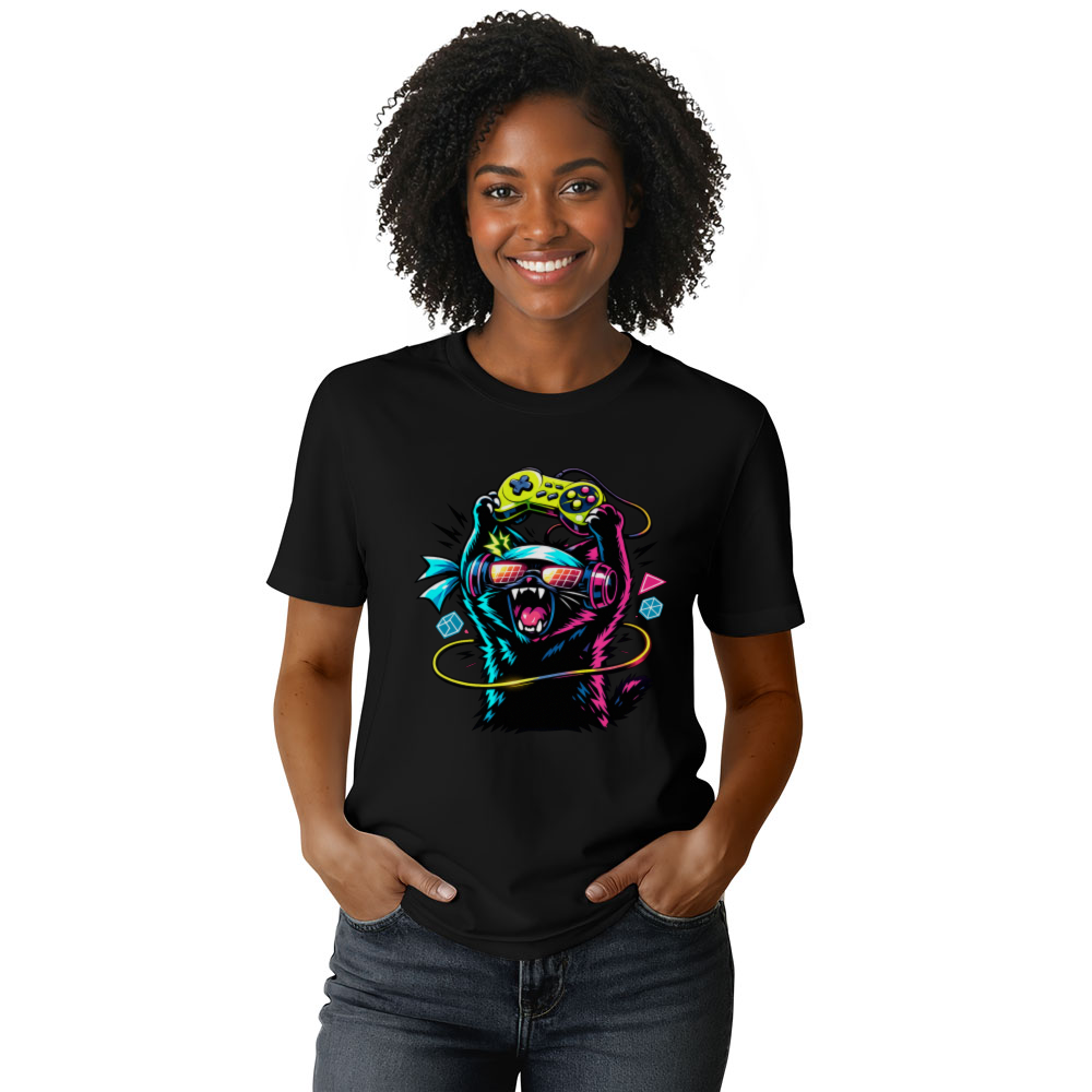 Rage Quit Synthwave Otaku Cat with a Headset Graphic T-Shirt