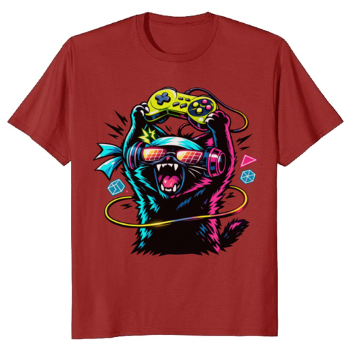 Anime Otaku Cat Graphic T-Shirt - Gift for Synthwave Gamers