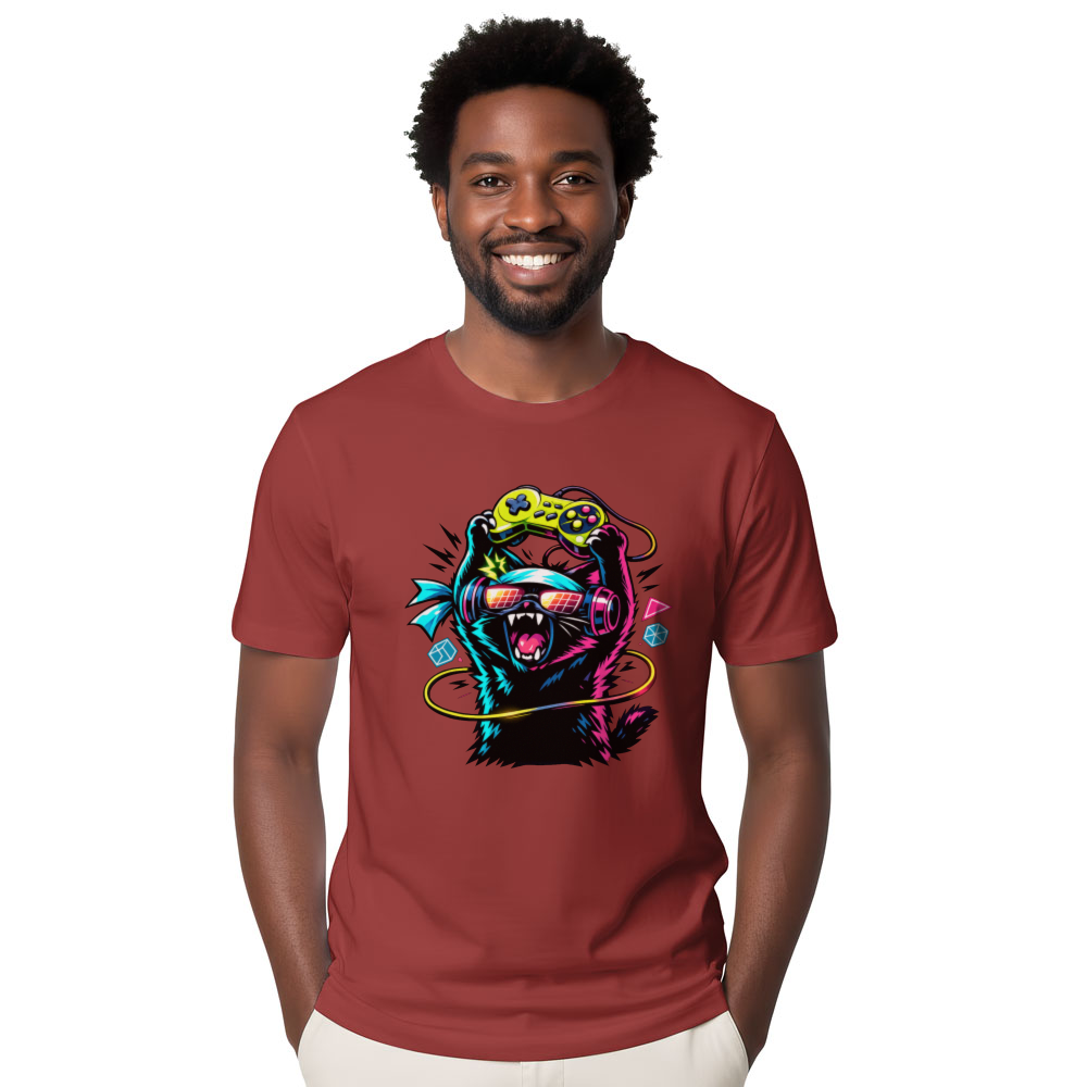 Anime Otaku Cat Graphic T-Shirt - Gift for Synthwave Gamers
