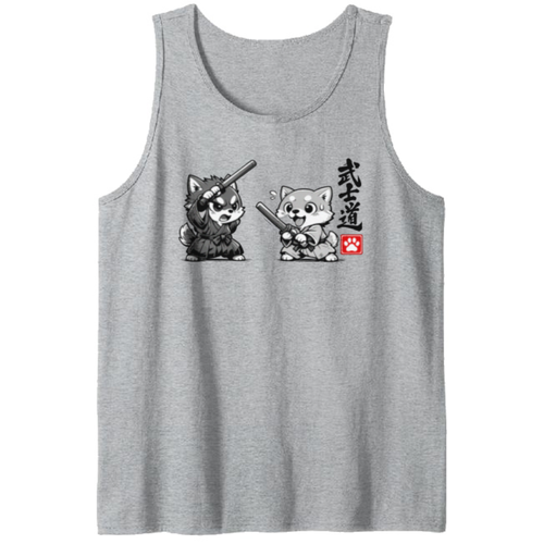 Chibi Shiba Samurai Sparring in a Dojo Tank Top