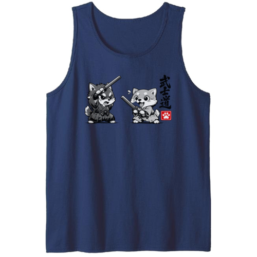 Chibi Shiba Samurai Sparring in a Dojo Tank Top
