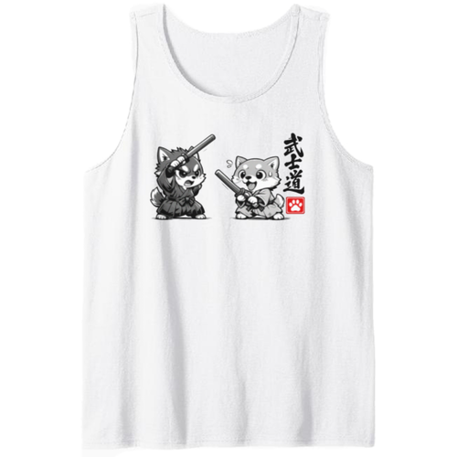 Chibi Shiba Samurai Sparring in a Dojo Tank Top