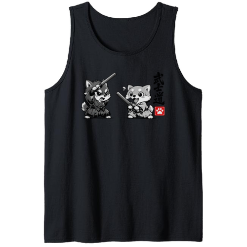 Chibi Shiba Samurai Sparring in a Dojo Tank Top