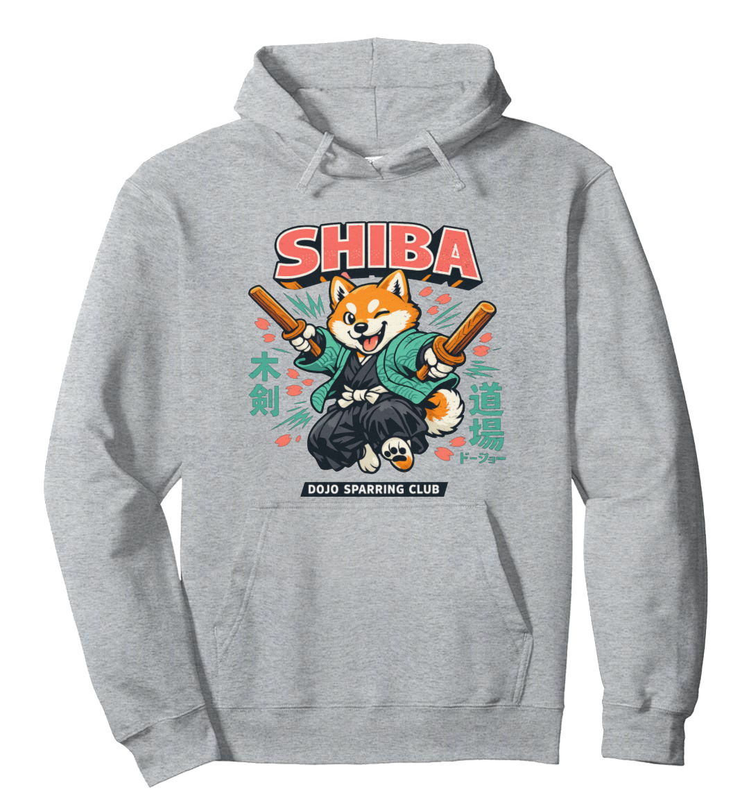 Retro Shiba Dojo Bokken Sparring Club Graphic Pullover Hoodie