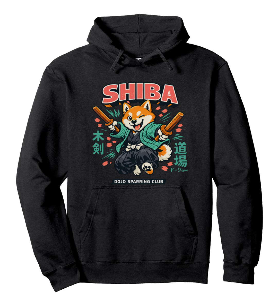Retro Shiba Bokken Sparring Club in the Dojo Pullover Hoodie