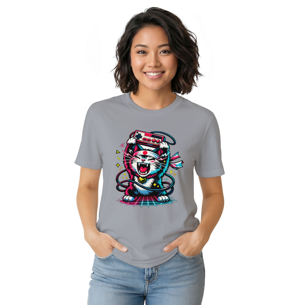 Retro Japanese Cat Neon Rage T-Shirt - Retro Gaming Fans