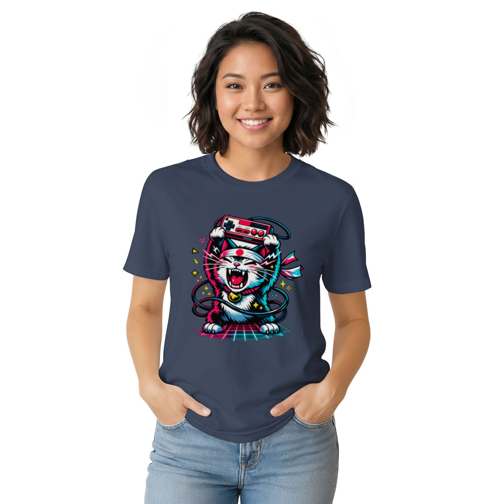 Retro Japanese Cat Neon Rage T-Shirt - Retro Gaming Fans