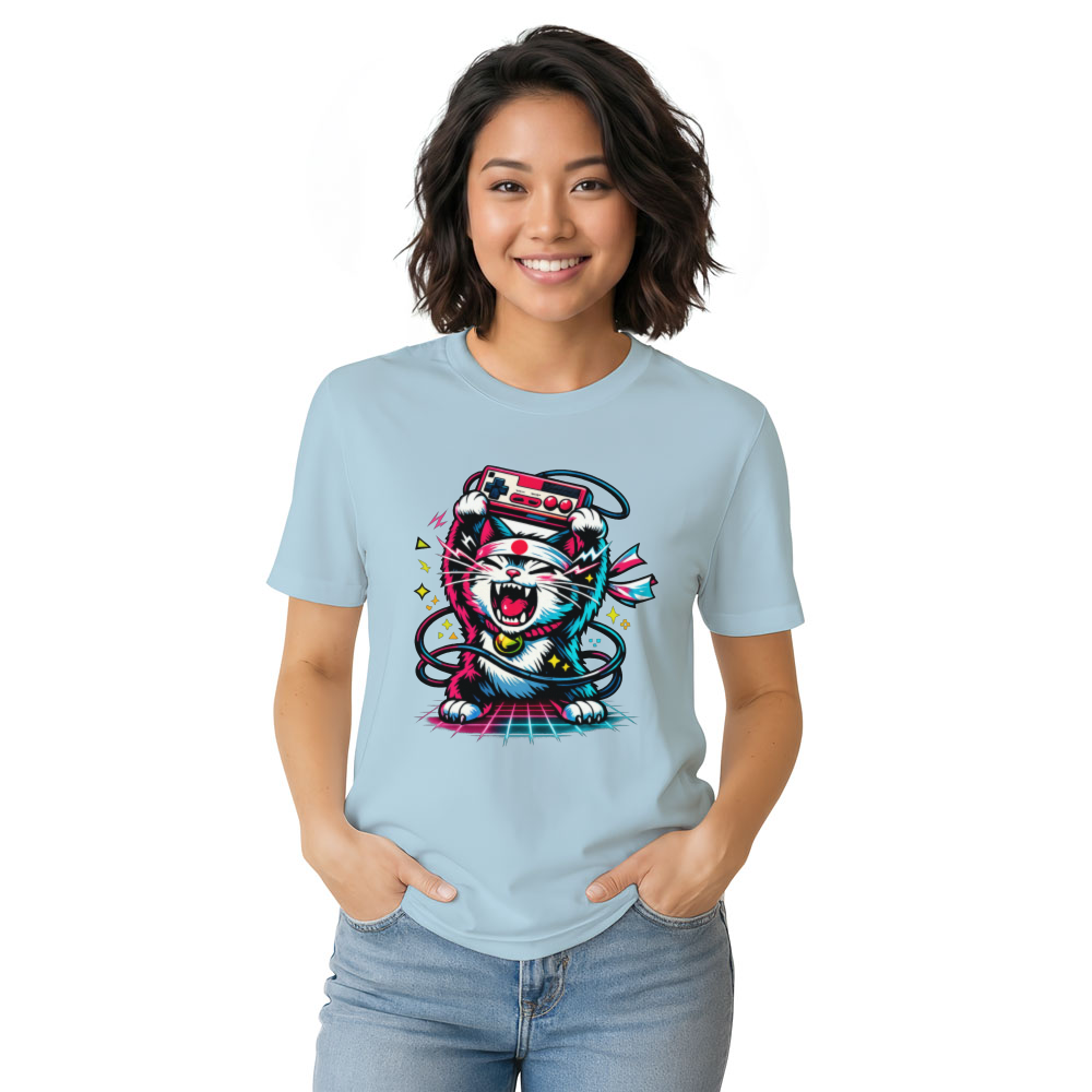 Retro Japanese Cat Neon Rage T-Shirt - Retro Gaming Fans