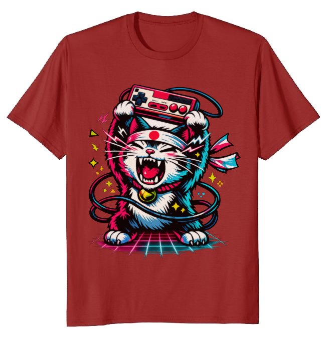 Neon Rage Retro Arcade Neko Illustration T-Shirt