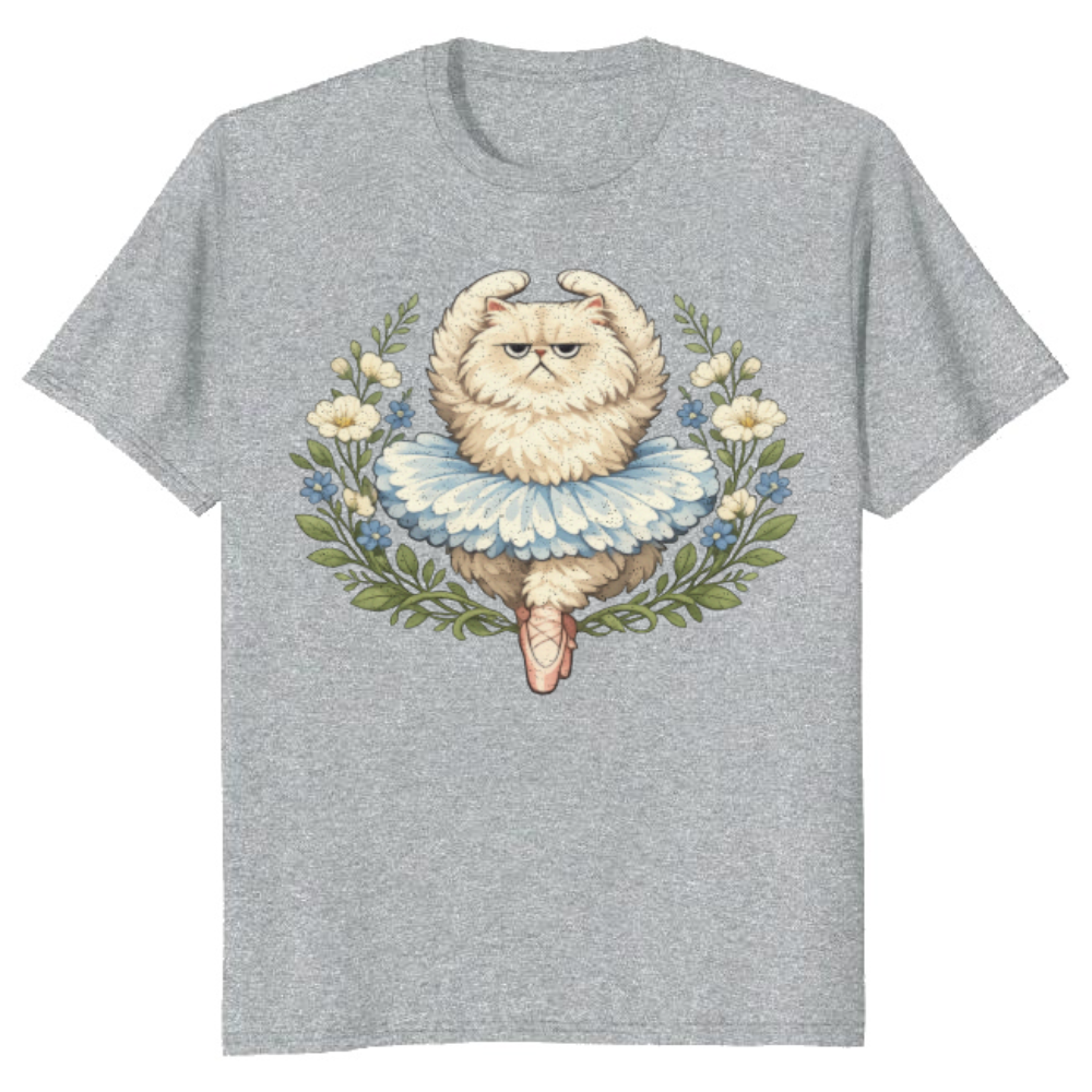 Fluffy Persian Cat T-Shirt - Sarcastic Cottagecore Ballet Gift for Cat Lovers
