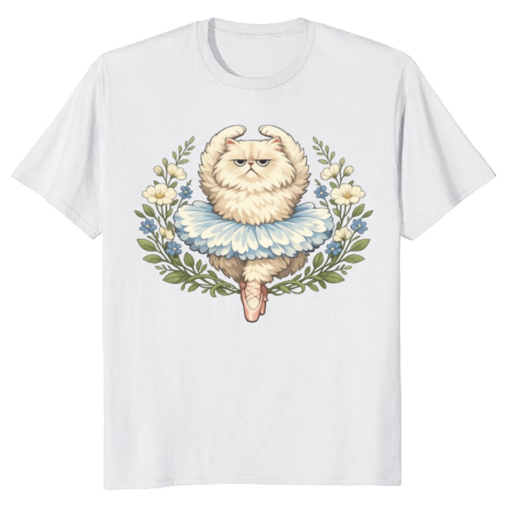 Fluffy Persian Cat T-Shirt - Sarcastic Cottagecore Ballet Gift for Cat Lovers