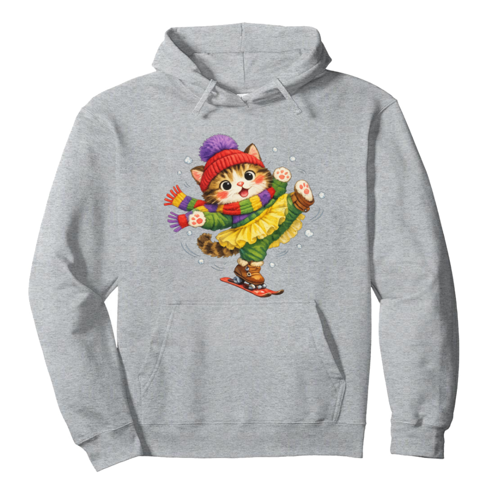 Cute Cat Snow-Ballet Pullover Hoodie - Wholesome Winter Fun