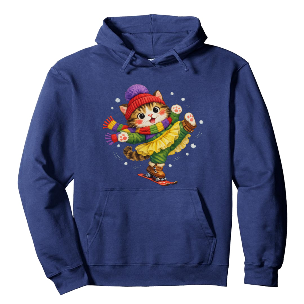 Cute Cat Snow-Ballet Pullover Hoodie - Wholesome Winter Fun