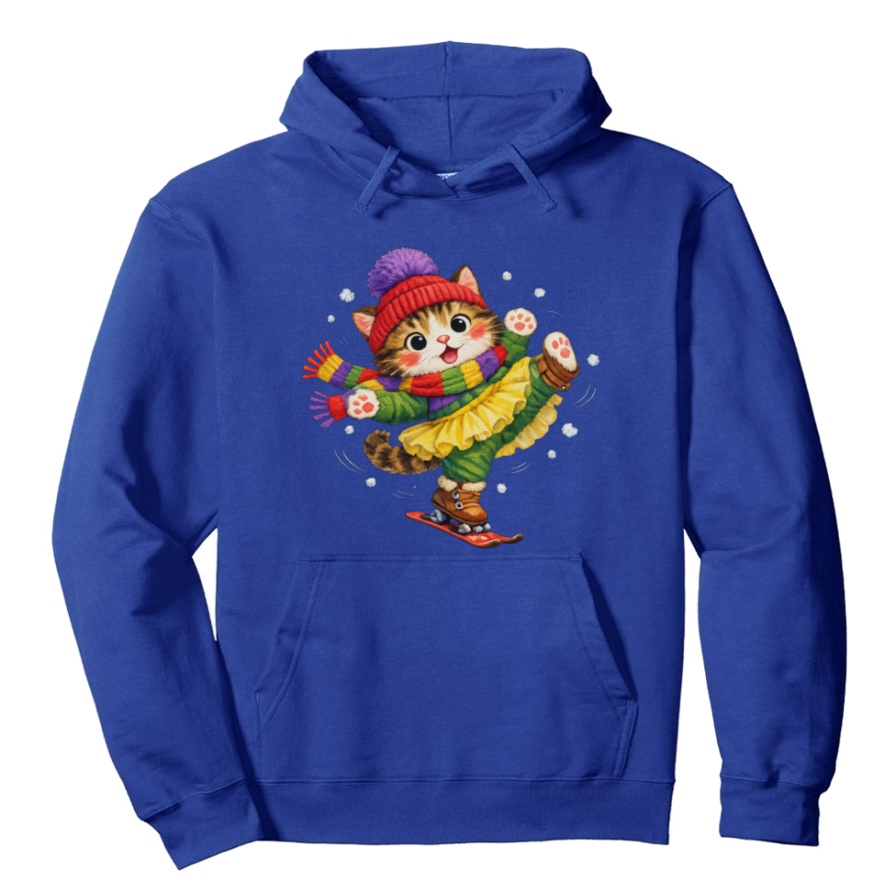 Cute Cat Snow-Ballet Pullover Hoodie - Wholesome Winter Fun