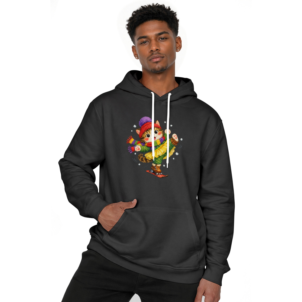 Cute Cat Snow-Ballet Pullover Hoodie - Wholesome Winter Fun