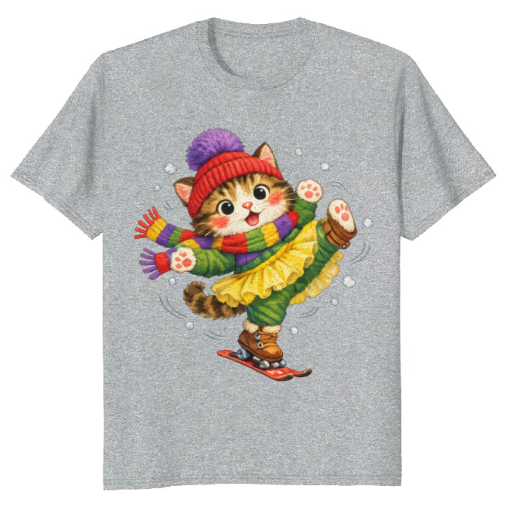 Cute Cat Snow Ballet T-Shirt - Wholesome Winter Apparel
