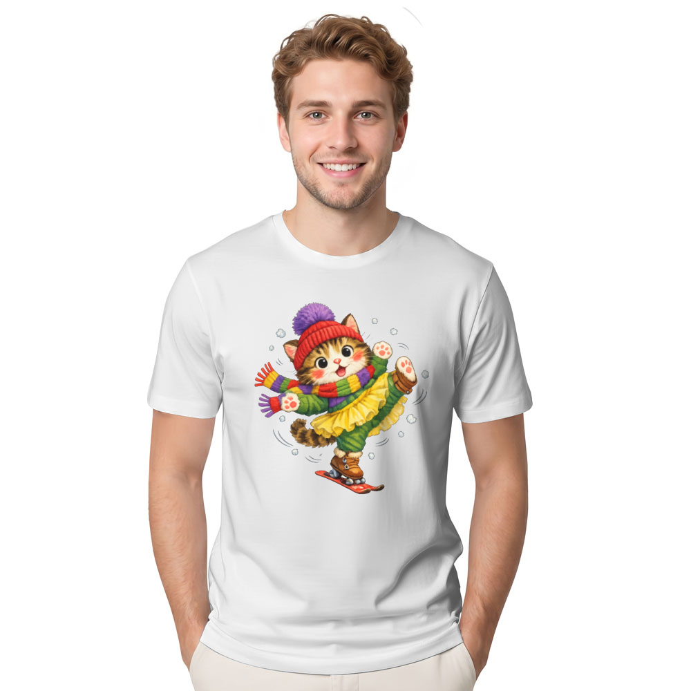 Whimsical Cat Slipping in a Snow Ballet Pose Graphic T-Shirt
