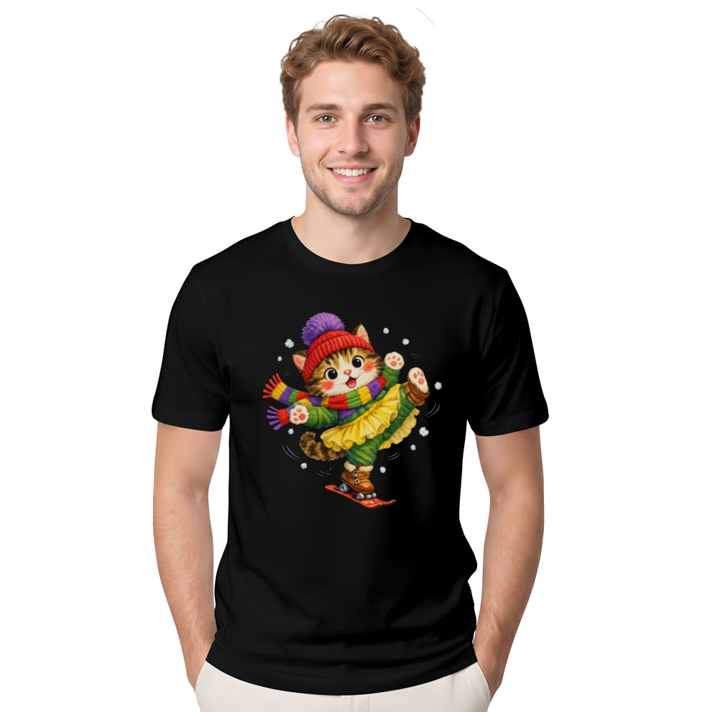 Cute Cat Snow Ballet T-Shirt - Wholesome Winter Apparel