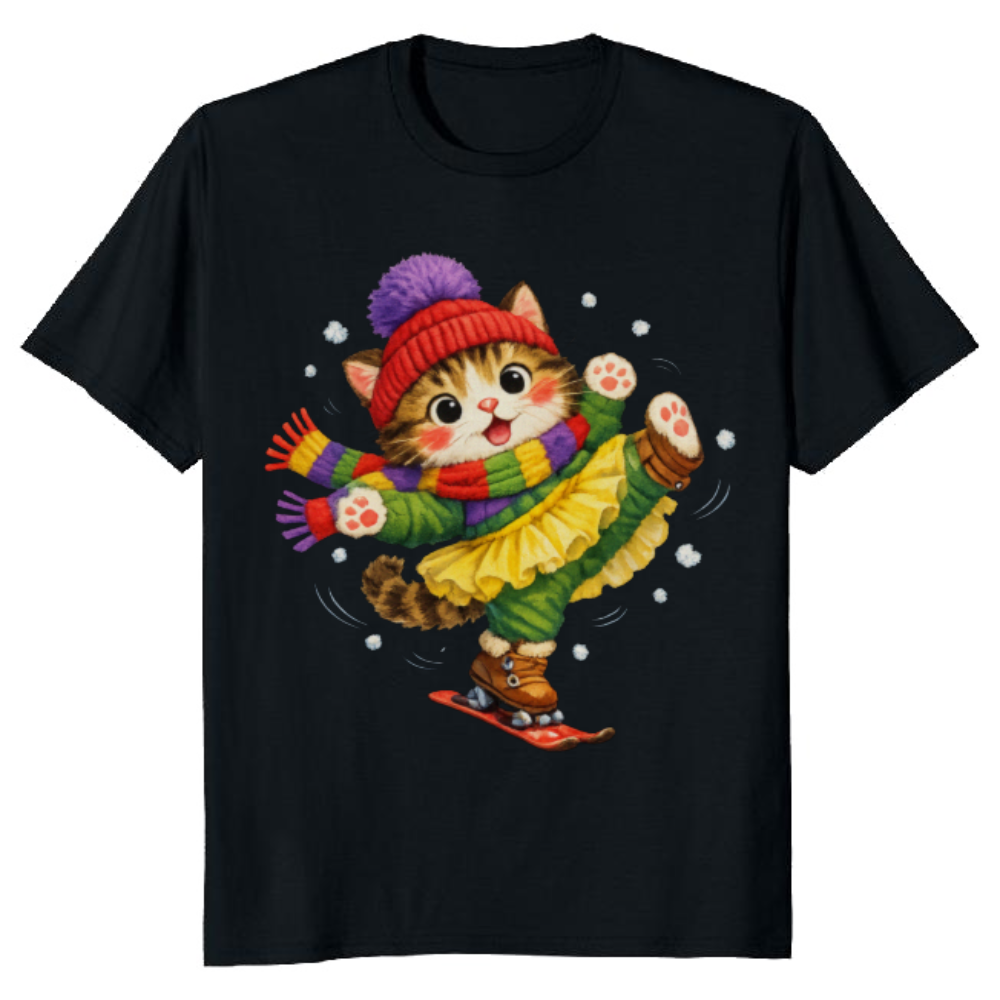 Cute Cat Snow Ballet T-Shirt - Wholesome Winter Apparel