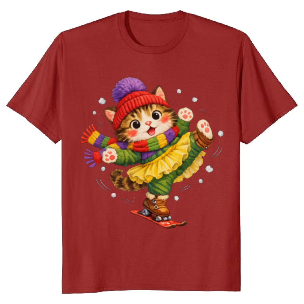Cute Cat Snow Ballet T-Shirt - Wholesome Winter Apparel