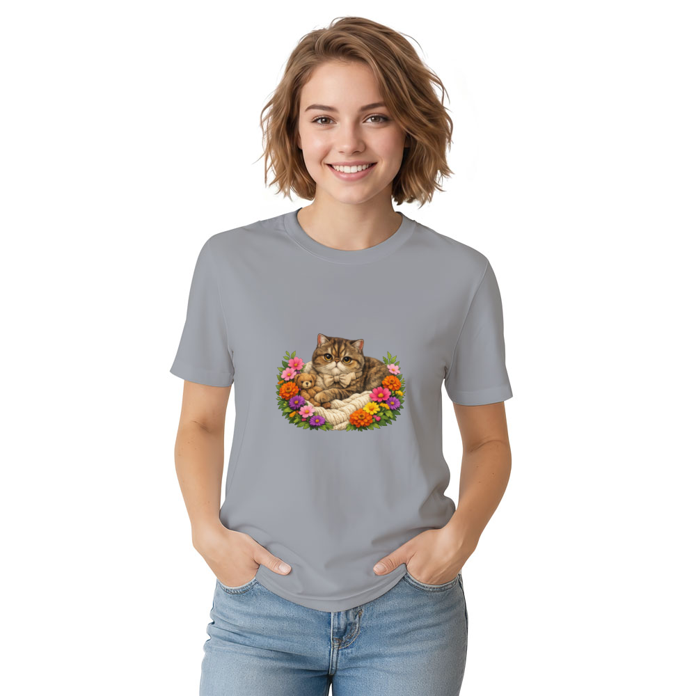 Midnight Floral Exotic Shorthair Illustration Graphic T-Shirt