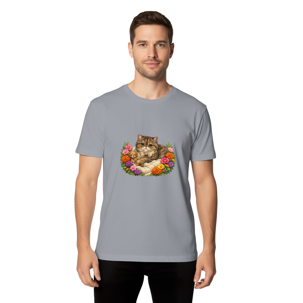 Botanical Exotic Shorthair Cat in a Midnight Garden Graphic T-Shirt