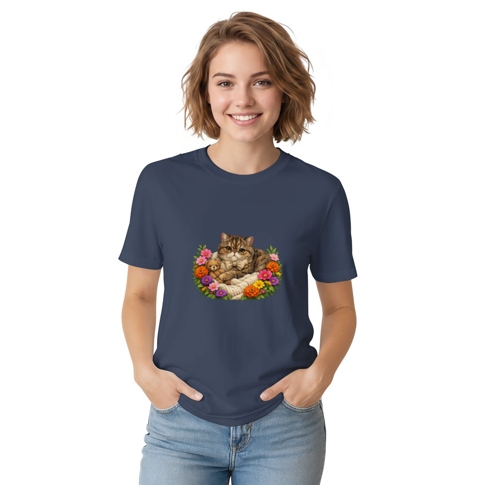 Midnight Floral Exotic Shorthair Illustration Graphic T-Shirt