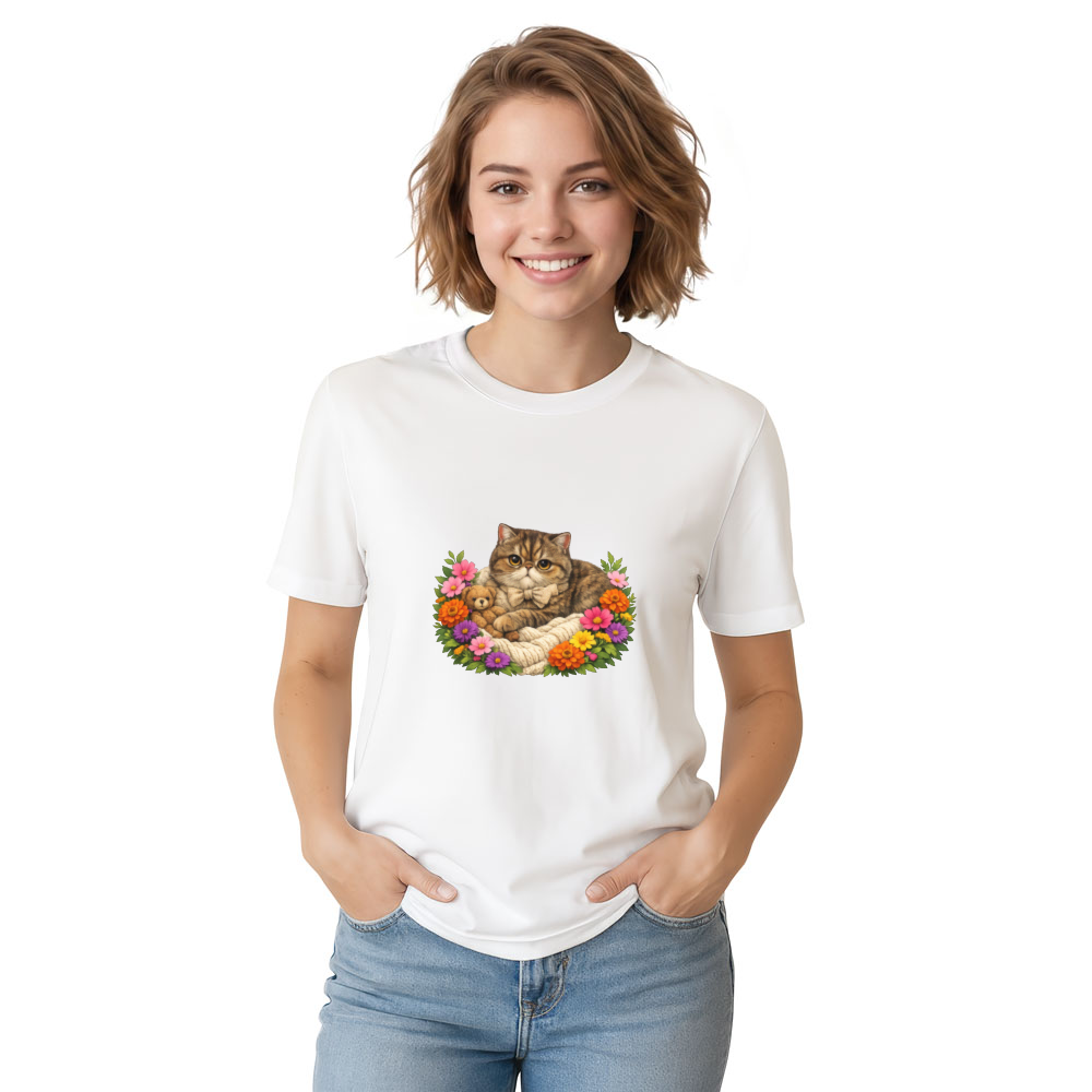 Midnight Floral Exotic Shorthair Illustration Graphic T-Shirt