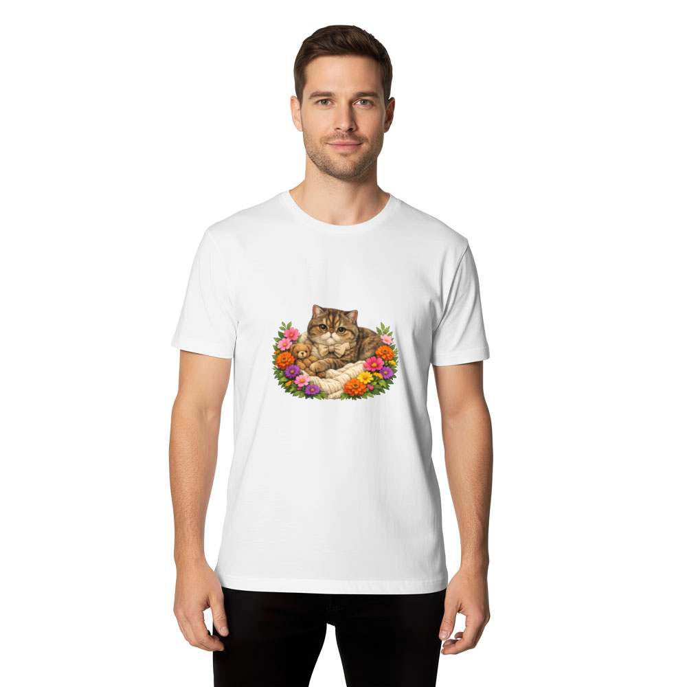 Botanical Exotic Shorthair Cat in a Midnight Garden Graphic T-Shirt