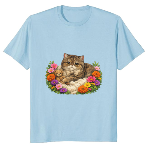 Botanical Exotic Shorthair Cat in a Midnight Garden Graphic T-Shirt